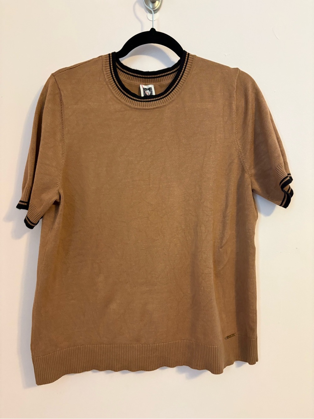 Anne Klein Tan Short Sleeve Knit Shirt with Black Trim